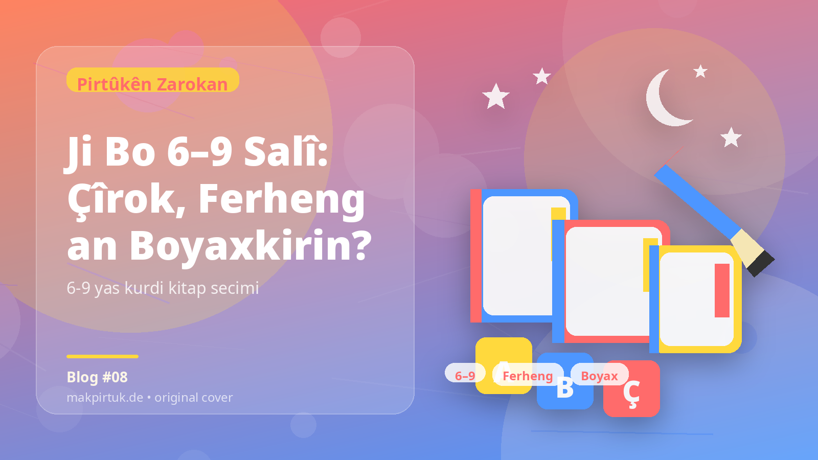 Wêneyek ji pirtûkên zarokan yên Kurdî li Makpirtuk ji bo gotara Ji Bo 6–9 Salî: Çîrok, Ferheng an Boyaxkirin?